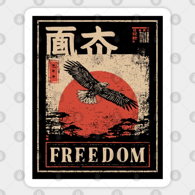 Japanese Freedom Eagle – Vintage Ukiyo-e Inspired Warrior Bird Print Magnet by TuncGK
